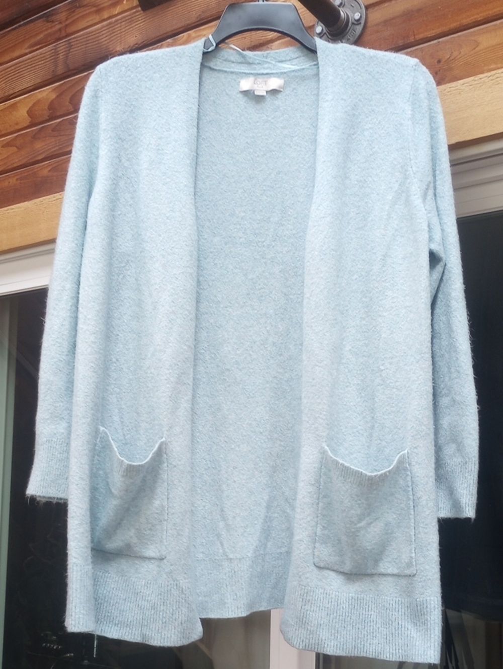 LOFT Light Blue Open-Front Pocket Cardigan